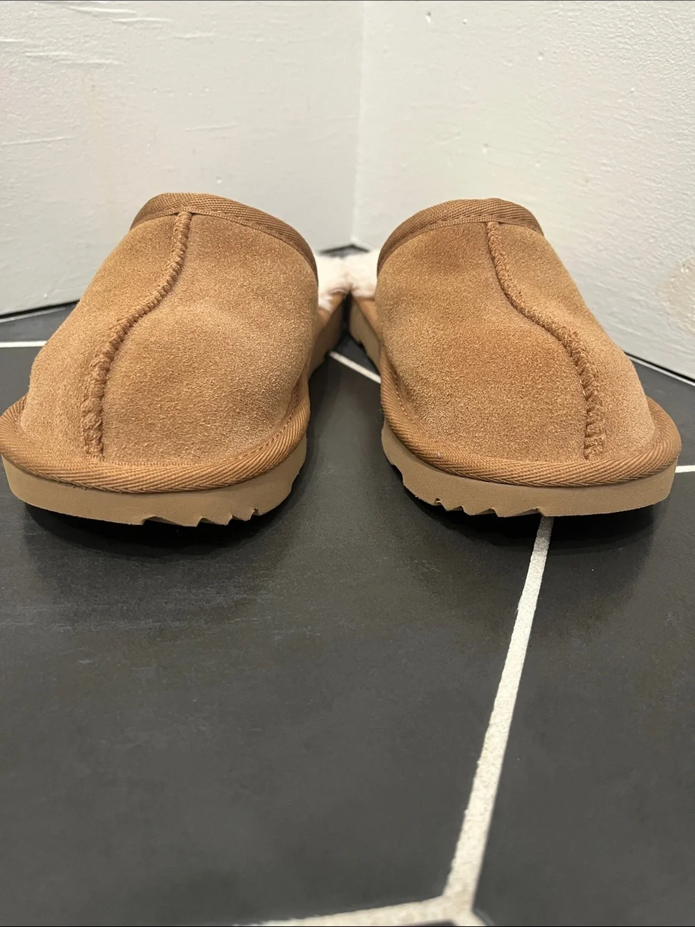 UGG Chestnut Suede Shearling Clog Slippers
